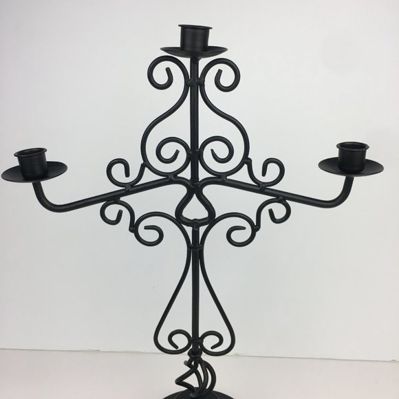 Candelabra Black Metal Wrought Iron Swirls From Target Holds 3 Taper Candles - Picture 7 of 11